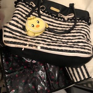 Betsey Johnson Black and White Striped Diaper Bag. CALLOUT